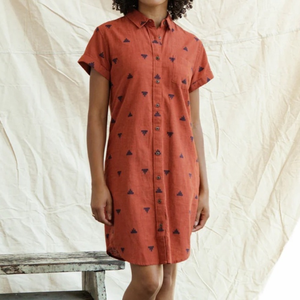 Rust Orange Button-Front Mini Shirt Dress